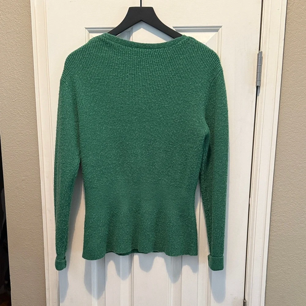 Emerald Green Peplum Button Down V-Neck Cardigan size M - Picture 7 of 13